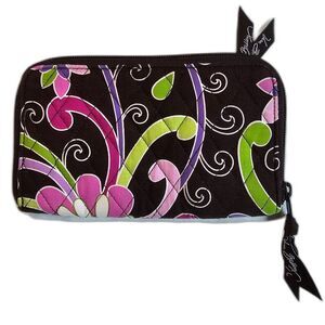 Vera Bradley Dark Brown & Floral Paisley Zipper Wallet Purse